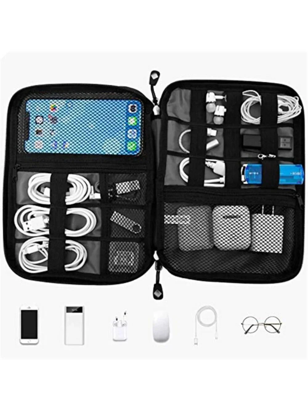 Travel Cable Organizer Bag Waterproof USB Cord Electronics Storage Orange Pouch